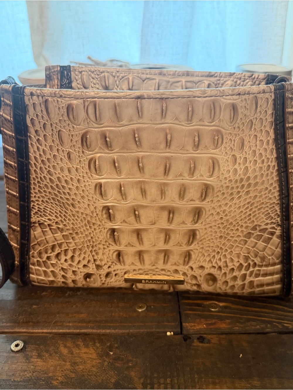 Hillary Brahmin Croc-Embossed Leather Crossbody in Alabaster Fontaine